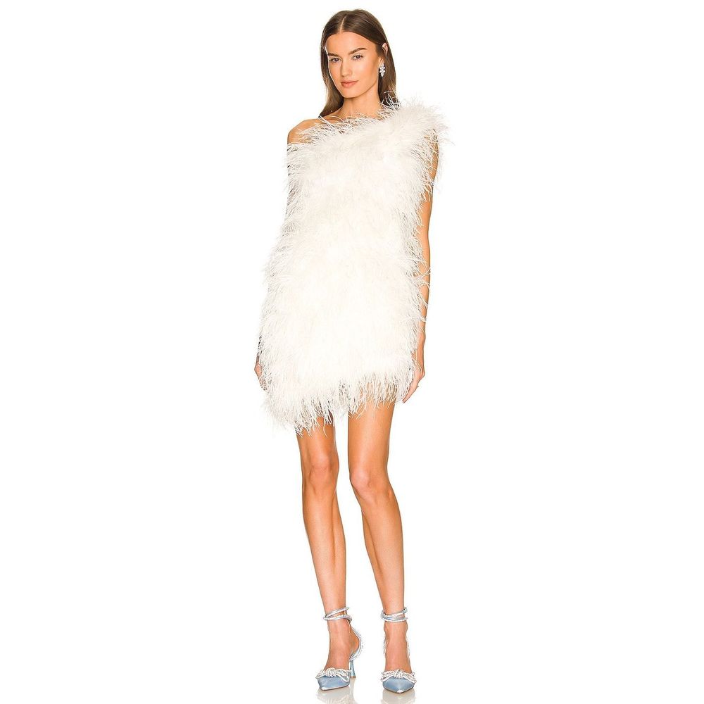 The Bar White Feathered Mini Dress